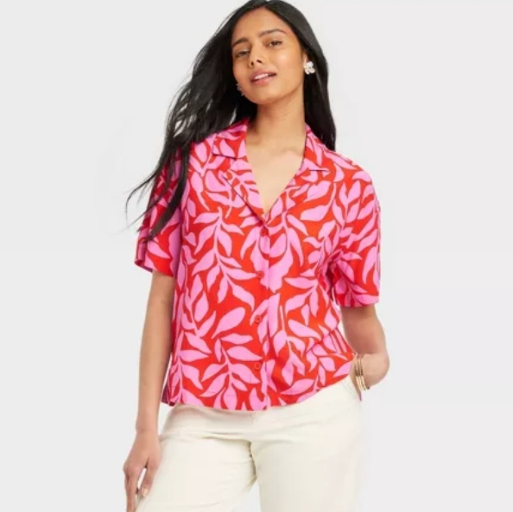 A New Day Relaxed Crepe Leaf Print‎ Shirt
